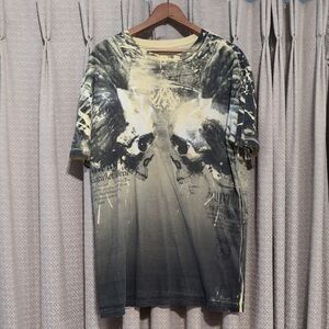 Men's Size XL Y2K Archaic Skull AOP All Over Yellow T-shirt